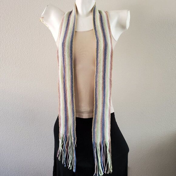 Multicolored Knit Scarf with Fringe Ends - Picture 3 of 7